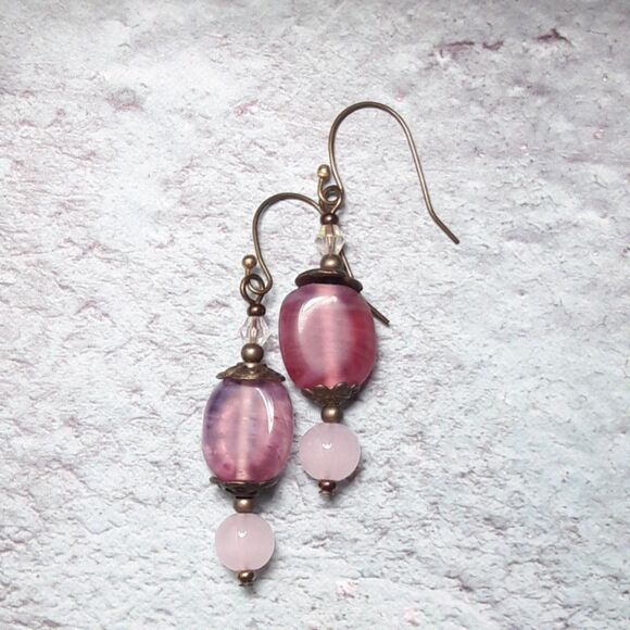 artisan earrings 461#mfs NEW boho rose pink victorian hatpin linear dangle earri - Picture 2 of 5